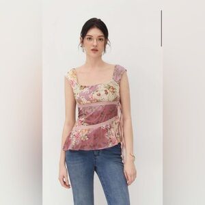 Cider - Floral Mesh Tank Top in Pink Floral Pattern